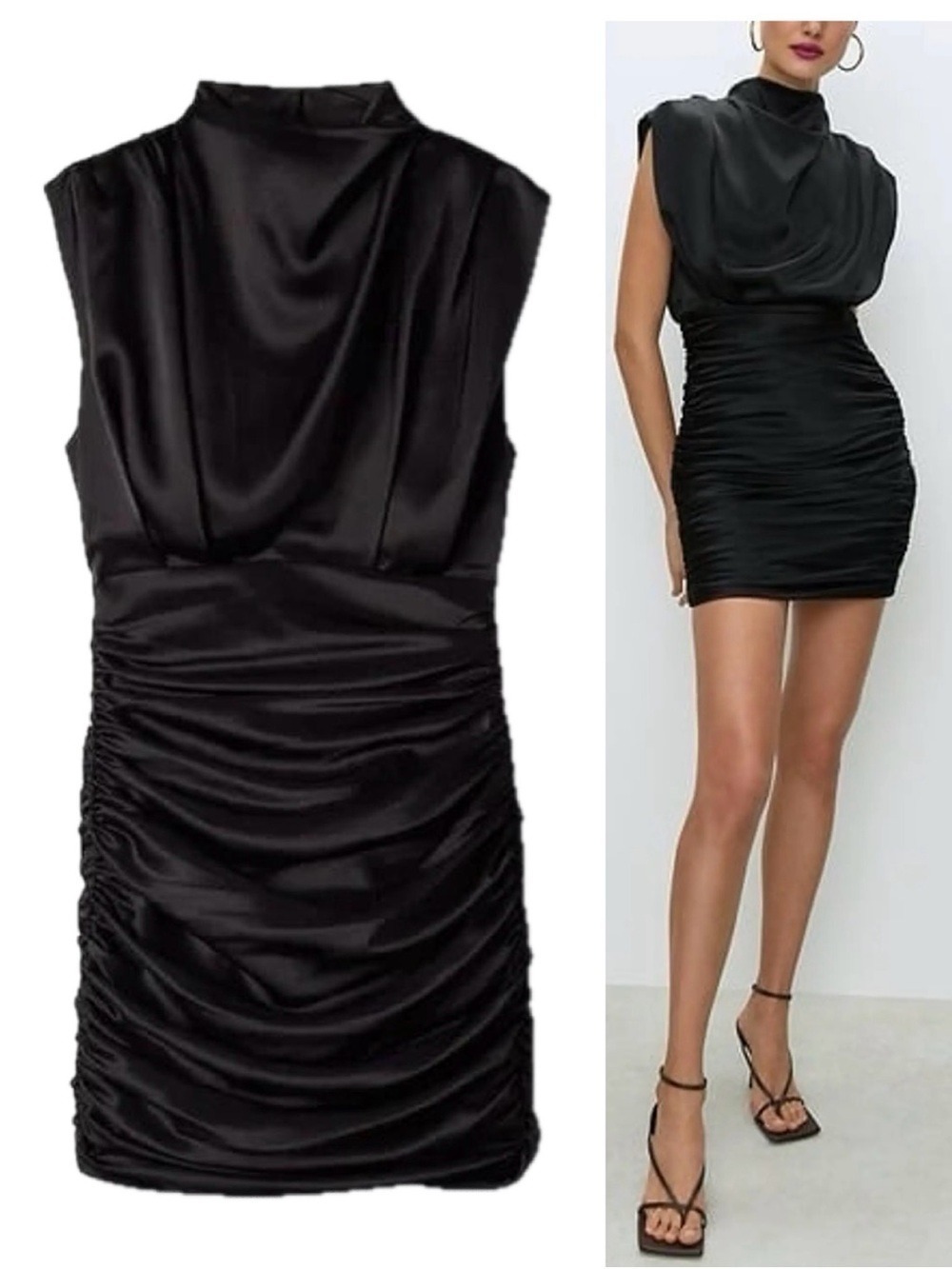 Aritzia Babaton black Hasek satin ruched draped Bodycon mini dress Sz 8 NWOT